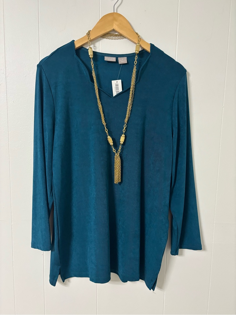 Chico's Travelers Teal 3/4 Sleeve Top